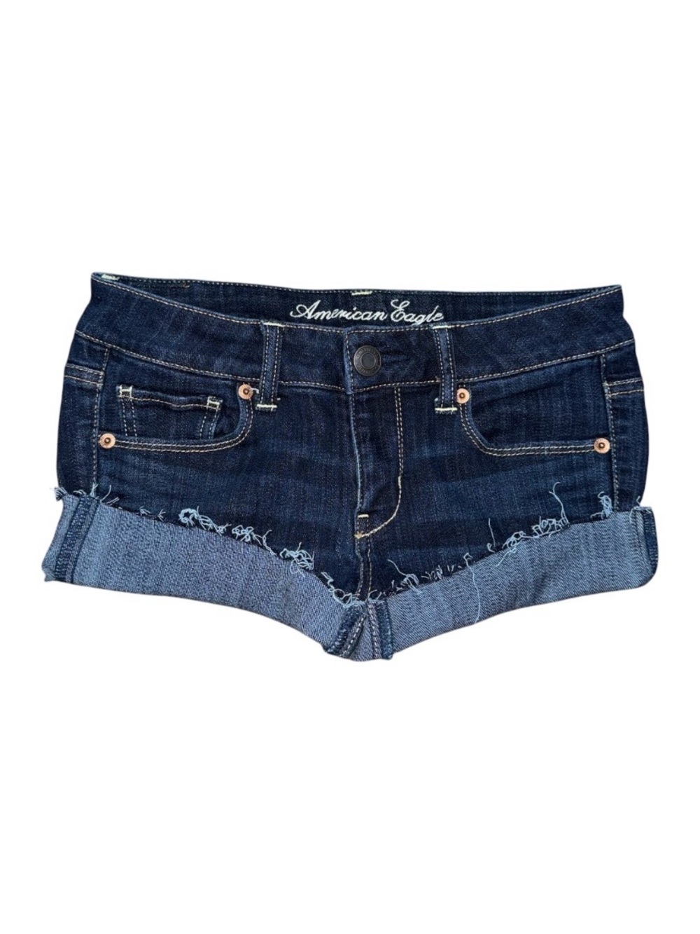 American Eagle Low Rise Micro Mini Jean Booty Shorts Sz 2 Dark Grunge Preppy y2k